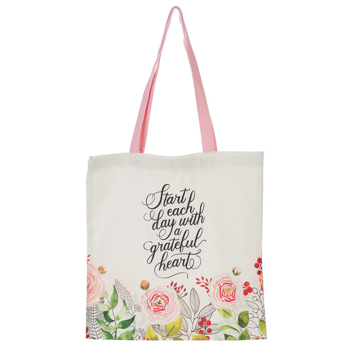 A Grateful Heart Pink Floral Tote Bag