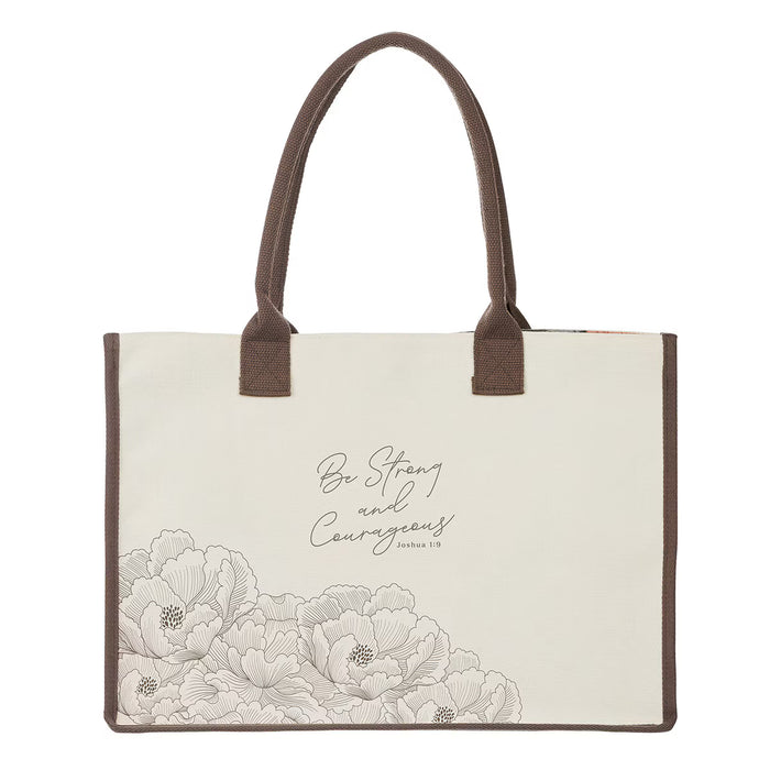 Be Strong and Courageous Floral Canvas Tote Bag - Joshua 1:9