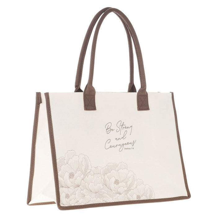 Always Be Joyful Taupe Floral Canvas Tote Bag - 1 Thessalonians 5:16