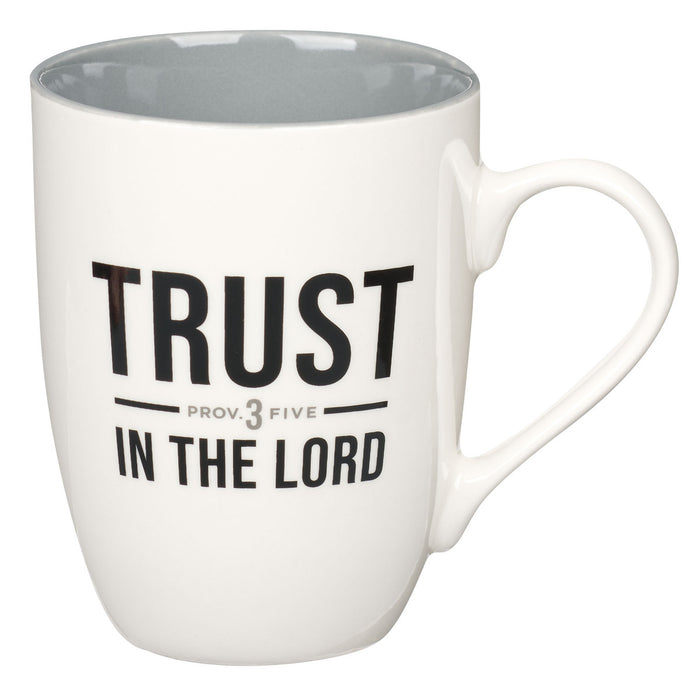 Trust in the Lord White and Gray Ceramic Coffee Mug - Proverbs 3:5 - Morning Star Christian Bookstores