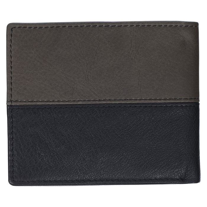 Strong and Courageous Black and Brown Full Grain Leather Wallet with Metal Badge - Joshua 1:9