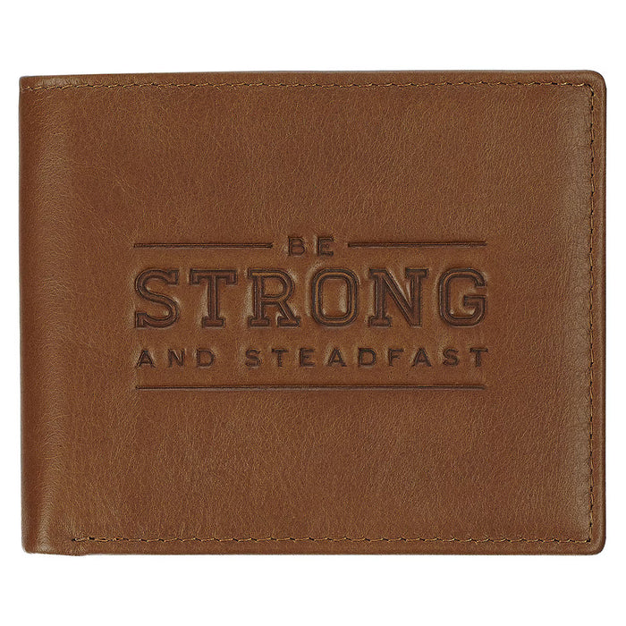 Be Strong and Steadfast Chestnut Brown Full Grain Leather Wallet - Deuteronomy 31:6