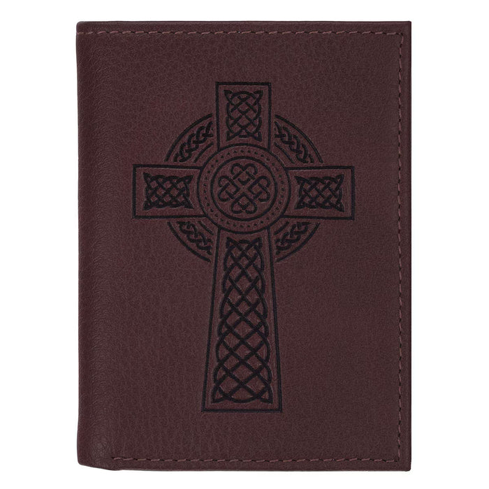 Celtic Cross Burgundy Genuine Leather Trifold Wallet