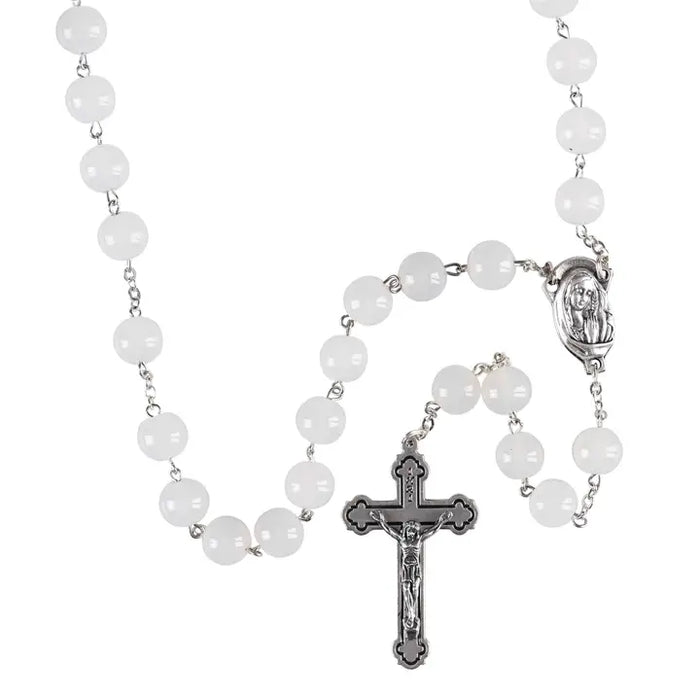Rosary White Glass Crucifix 24L