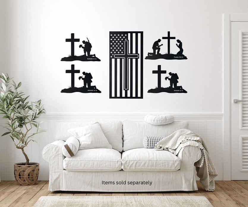 Soldier and Cross - Metal Wall Hanging