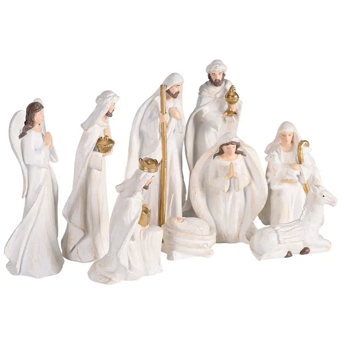 Nativity 9 Piece 7" White Wood Look