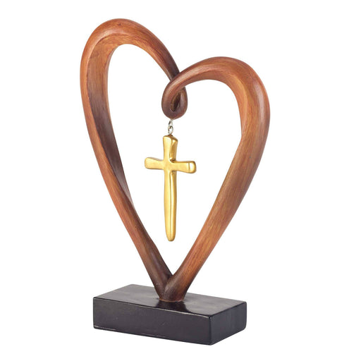 HEART GOLD CROSS TABLETOP FIGURINE - Morning Star Christian Bookstores