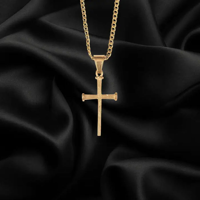 Gold Plated Nail Cross Necklace 24"