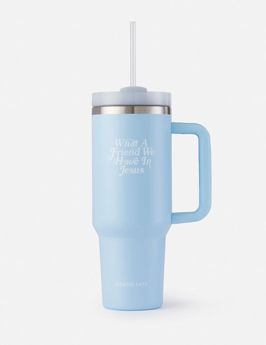 40 oz What A Friend in Jesus Tumbler Stainless Steel With Handle & Reusable Straw