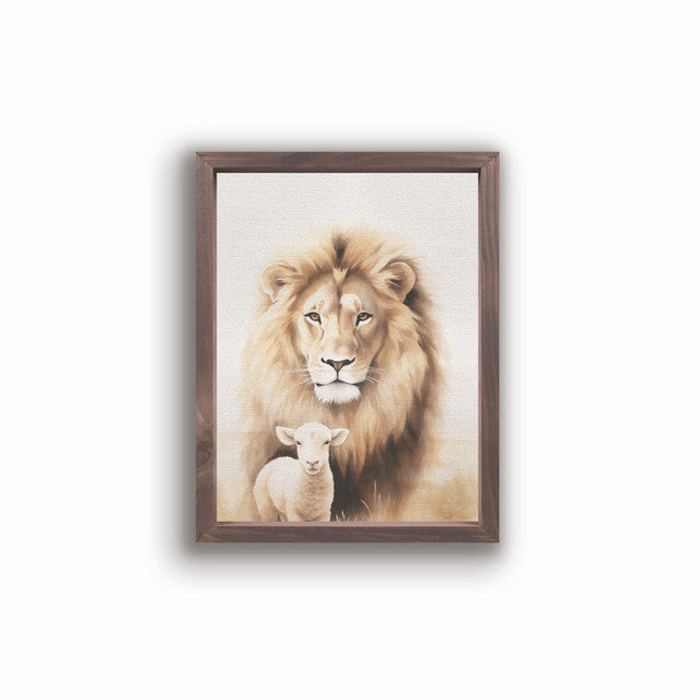 Wonderous Watercolors Collection Framed Linen Art - Lion & Lamb