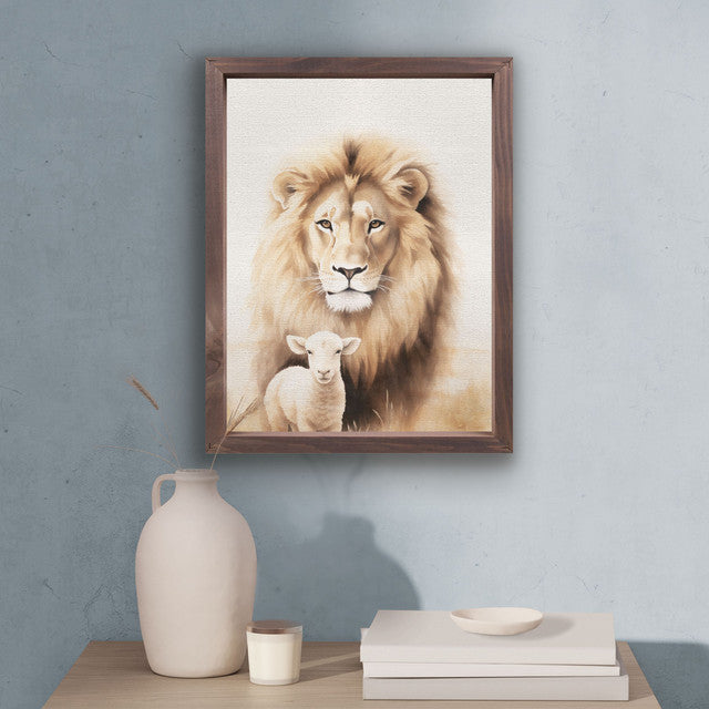 Wonderous Watercolors Collection Framed Linen Art - Lion & Lamb