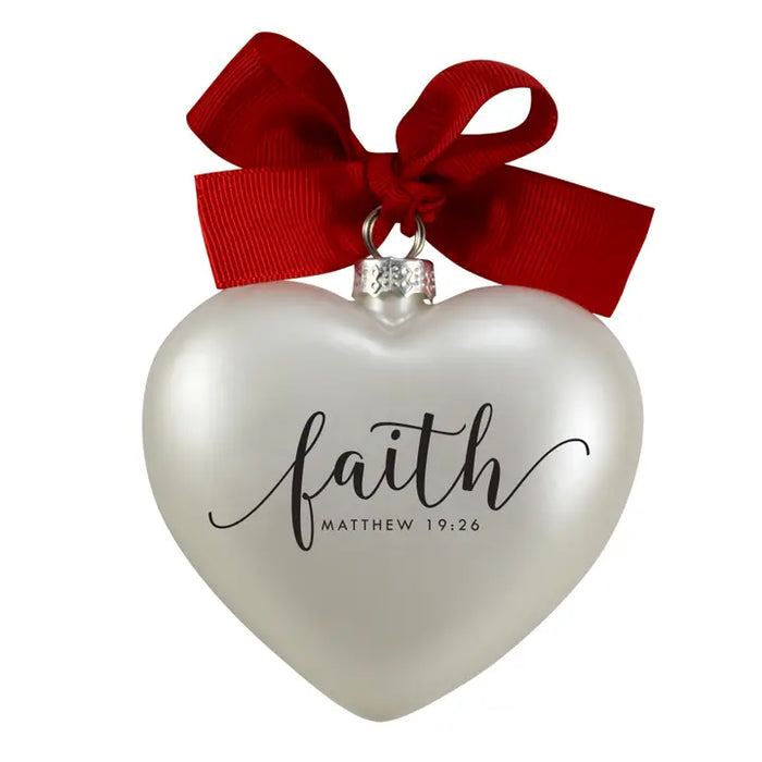 Glass Ornament Heart Faith Ribbon Hang