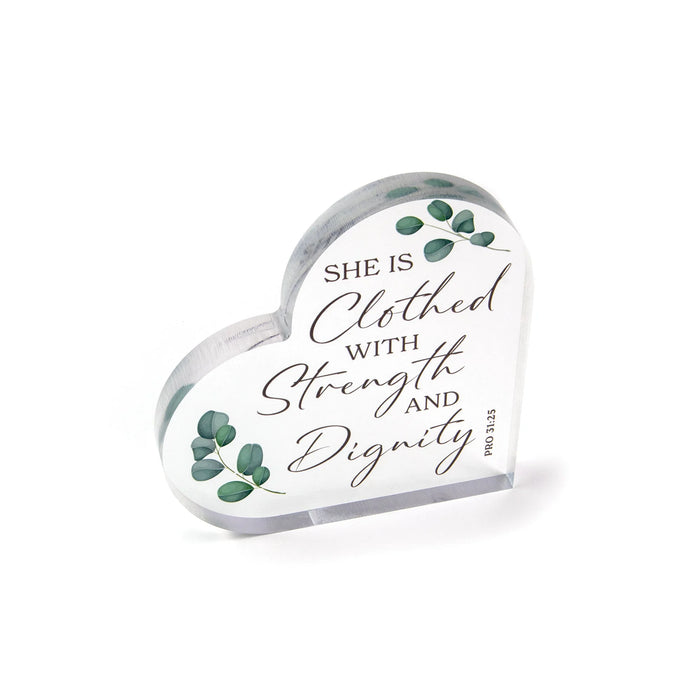 Strength and Dignity Acrylic Heart Plaque – Pro 31:25