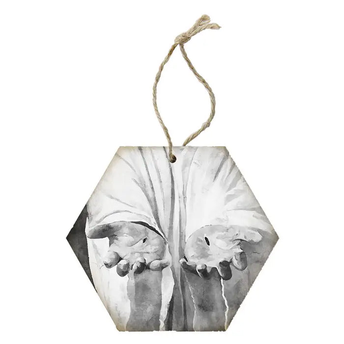 B&W Jesus Hands - Honeycomb Ornaments