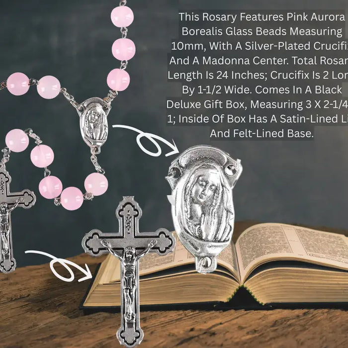 Rosary Pink Aurora Borealis Glass 24L