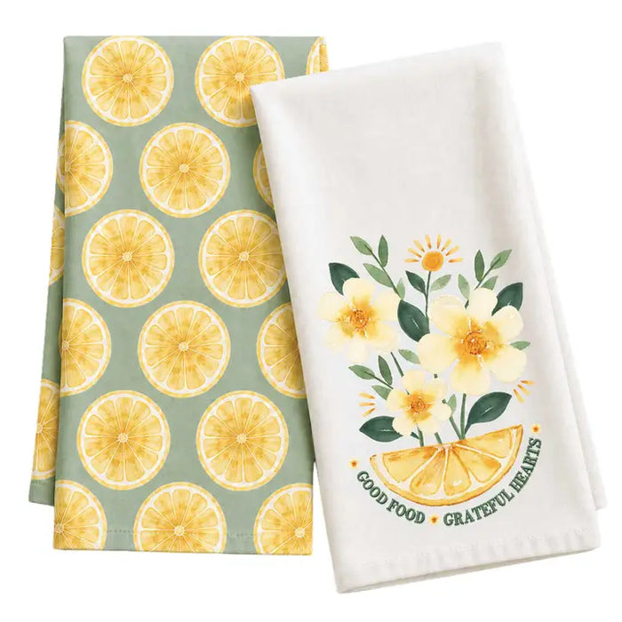 Tea Towel Set Good Food Grateful Hearts