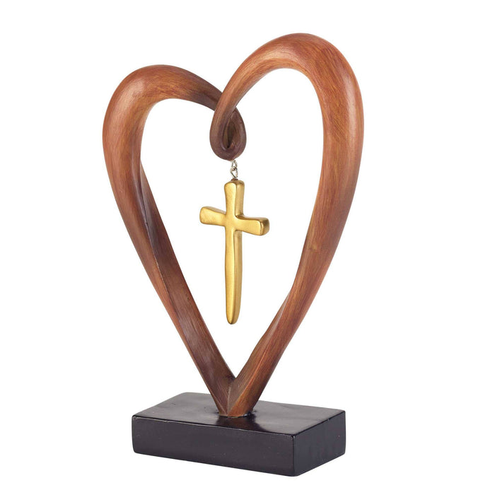 HEART GOLD CROSS TABLETOP FIGURINE - Morning Star Christian Bookstores