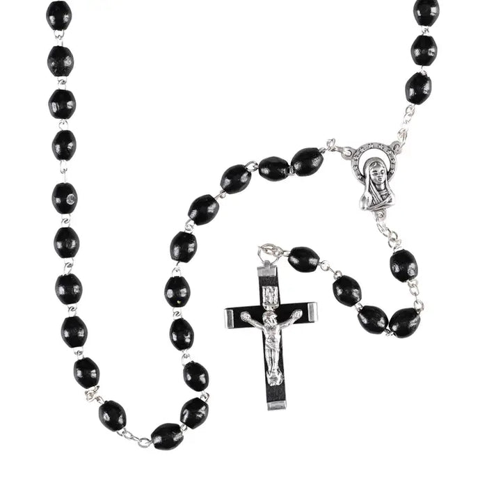 Rosary Silver Plate Black Wood Bead 18L