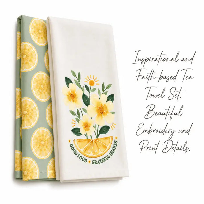 Tea Towel Set Good Food Grateful Hearts