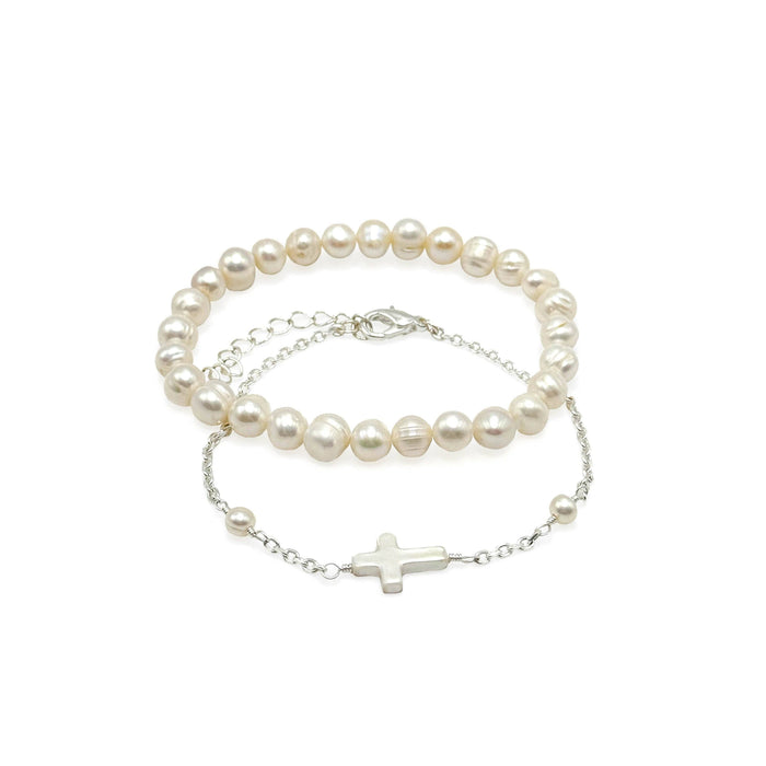 Blessing pearl and silver bracelet set