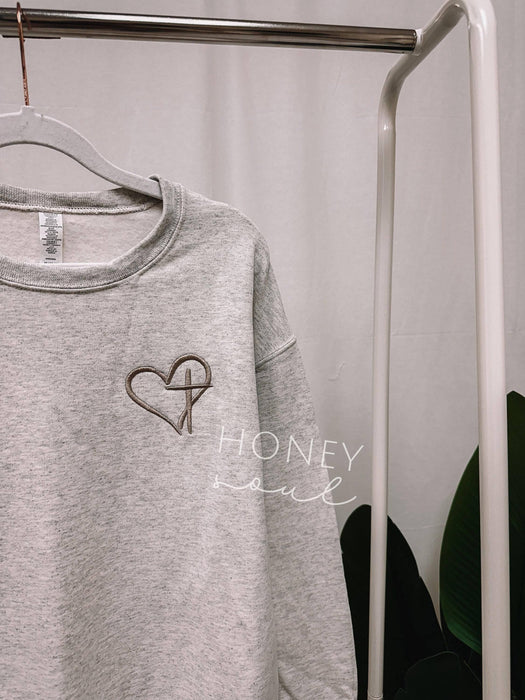 Embroidered Heart and Cross Sweatshirt