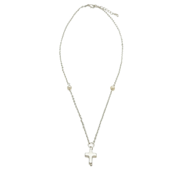 Blessing silver and pearl cross necklace