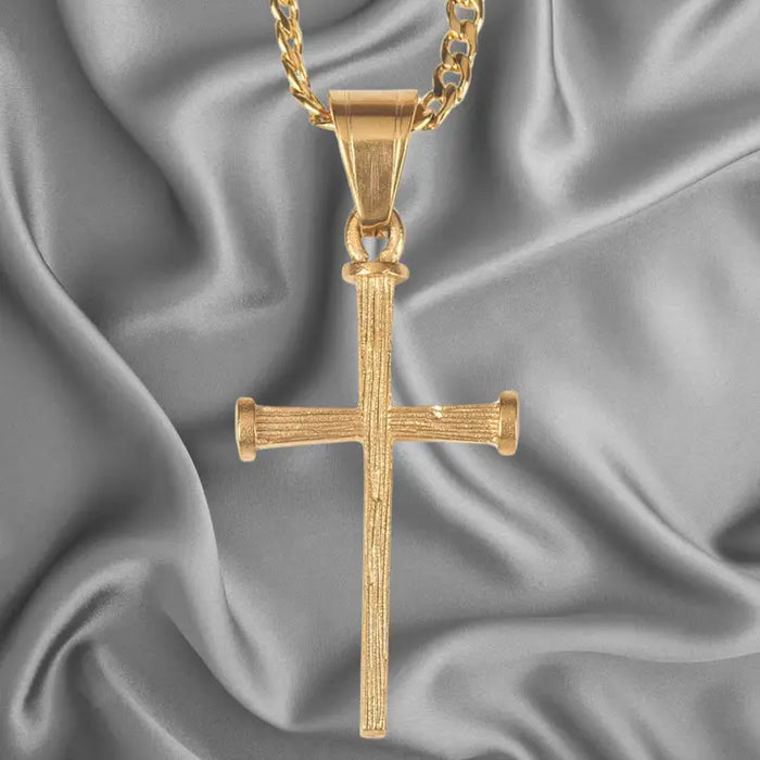 Gold Plated Nail Cross Necklace 24"