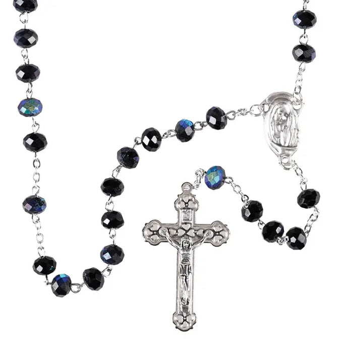 Rosary Jet Glass Aurora Borealis Bead20L