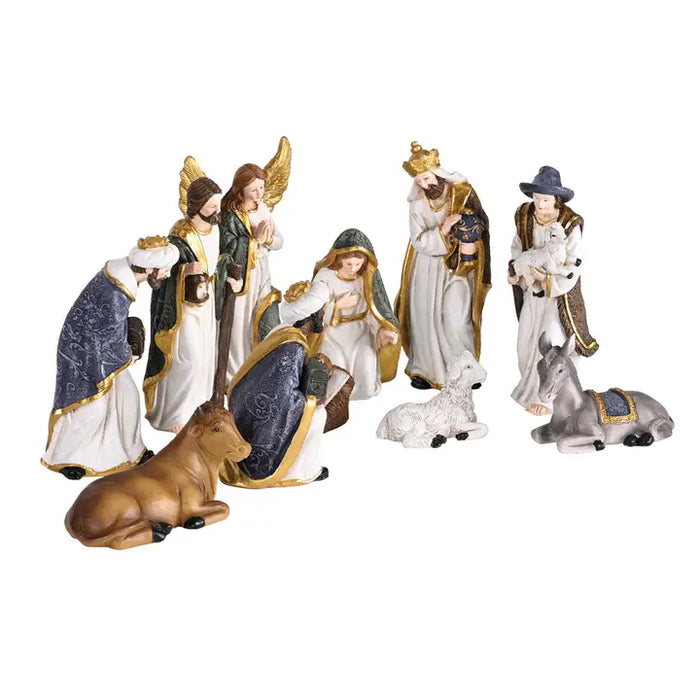 11 Piece Nativity Set White and Gold