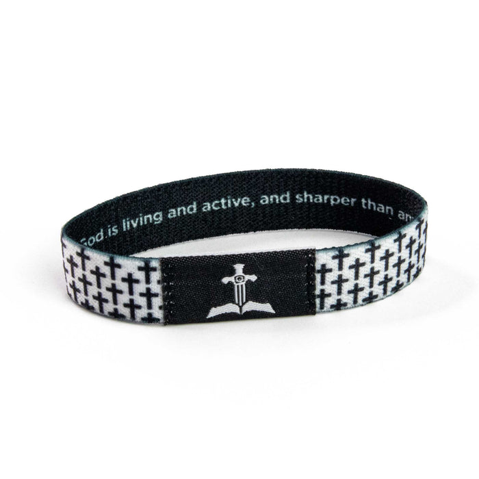 Logos Tap Stretch Bracelet - Black and White Crosses, Hebrews 4:12