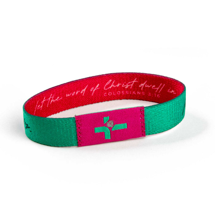Logos Tap Stretch Bracelet - Teal and Pink - Verse, Colossians 3:16