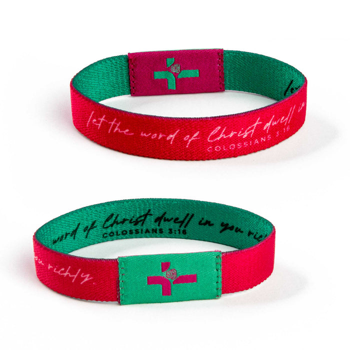 Logos Tap Stretch Bracelet - Teal and Pink - Verse, Colossians 3:16