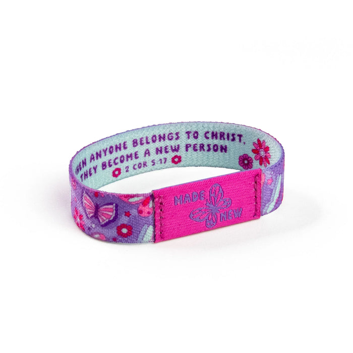 Logos Tap Stretch Bracelet - Small - Purple and Lt Blue - Butterfly, 2 Cor 5:17