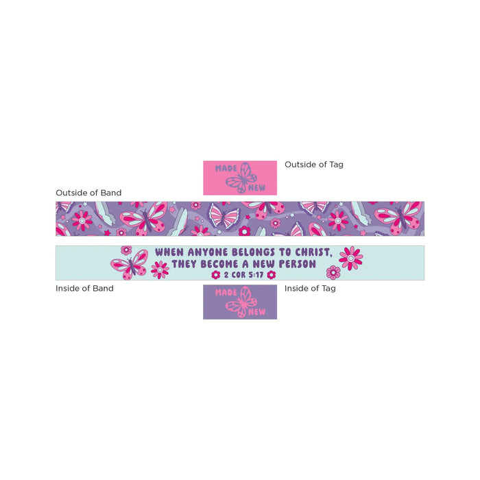 Logos Tap Stretch Bracelet - Small - Purple and Lt Blue - Butterfly, 2 Cor 5:17