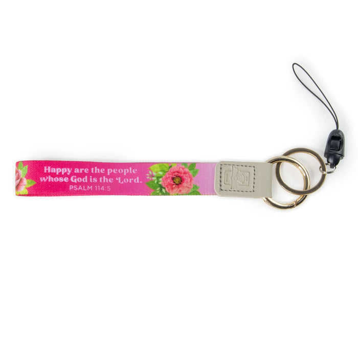Logos Tap Wrist Lanyard Keychain - Happy, Psalm 114:5