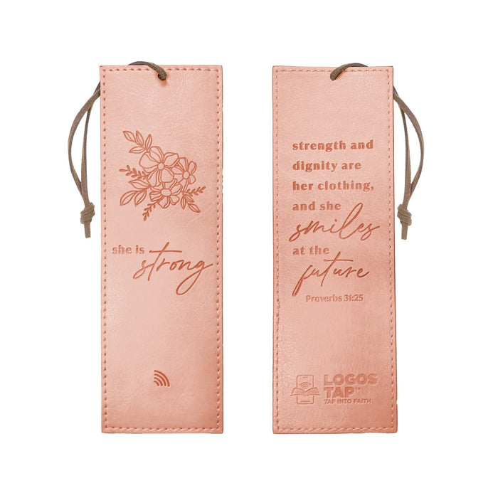 Logos Tap Bookmark - She is Strong, Proverbs 31:35
