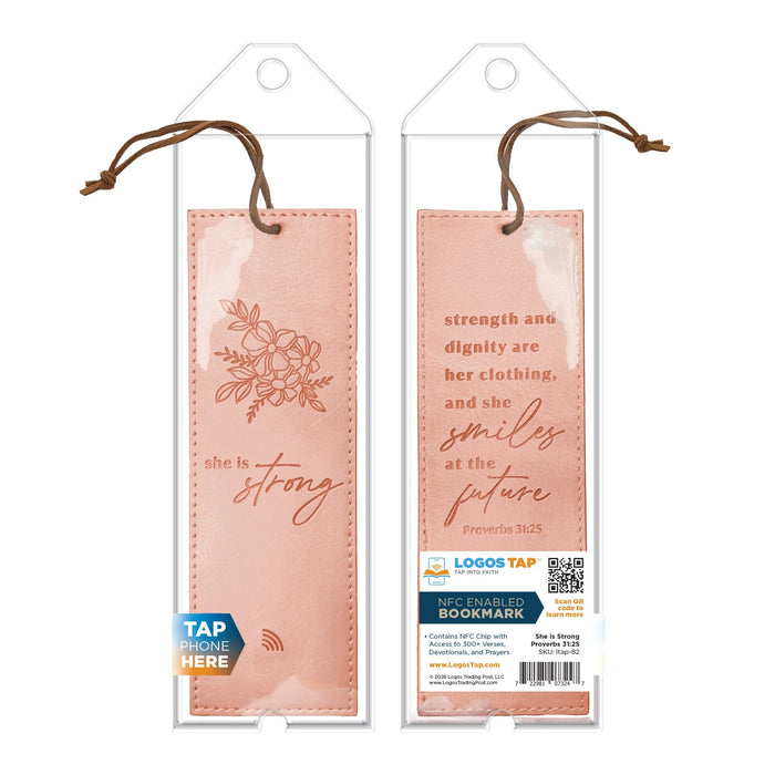 Logos Tap Bookmark - She is Strong, Proverbs 31:35