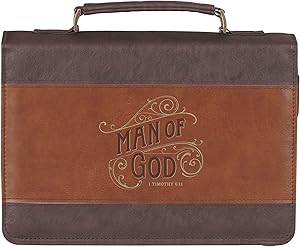 Man of God Honey-Brown and Espresso Faux Leather Bible Cover Medium - Morning Star Christian Bookstores