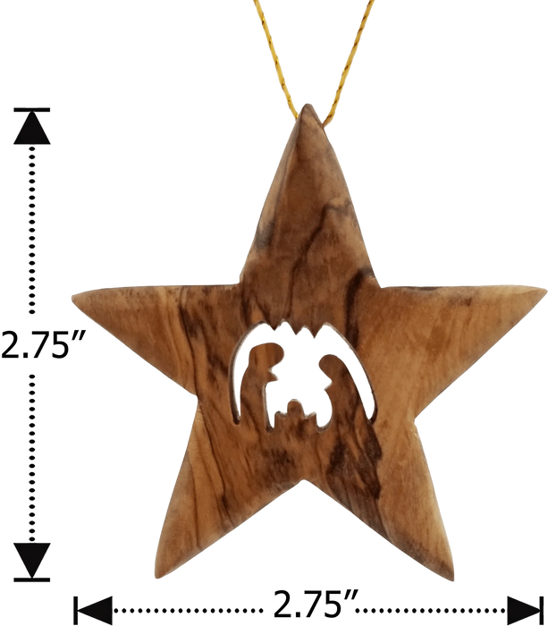 Olive Wood Bethlehem Star Nativity 3" Ornament