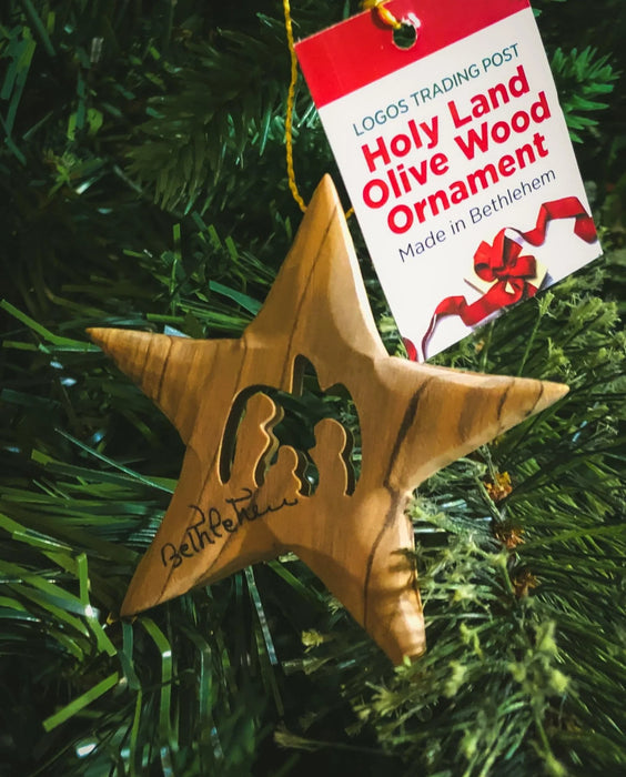 Olive Wood Bethlehem Star Nativity 3" Ornament