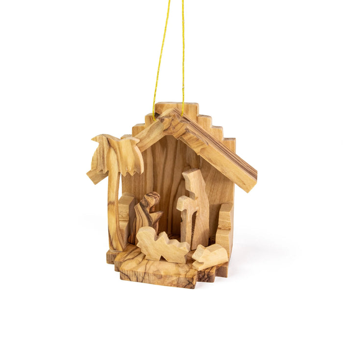 Olive Wood 3D Nativity with Long Base Ornament