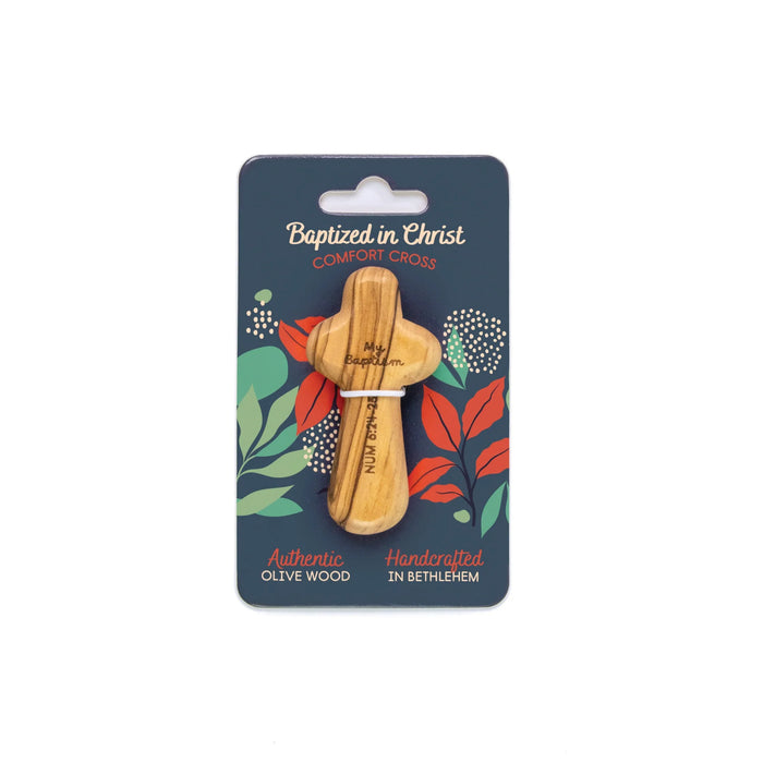 Laser Engraved Olive Wood Comfort Cross, Baptized in Christ, Num 6:24-25