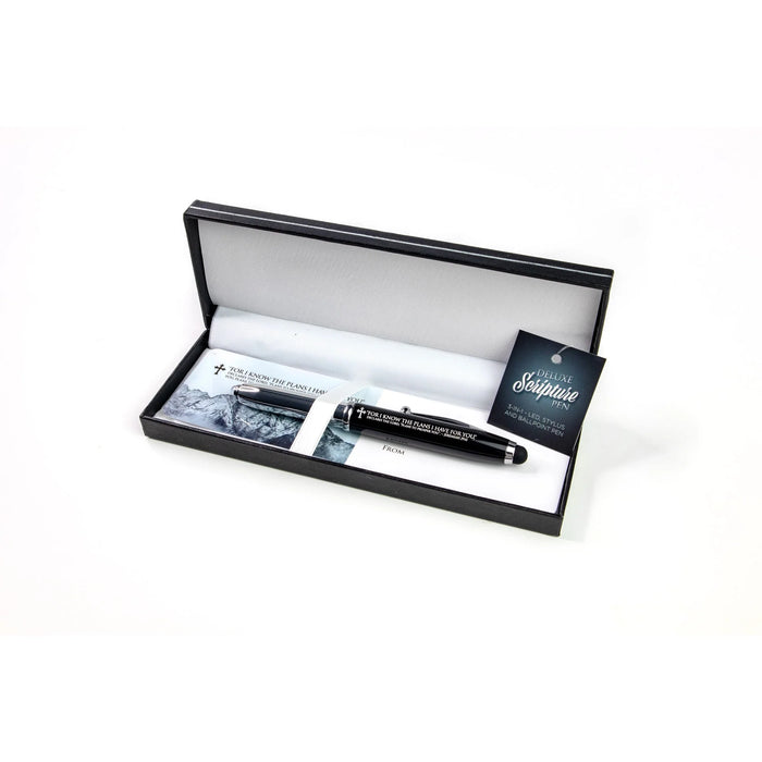 Jeremiah 29:11 Deluxe Scripture Pen with Stylus, LED Light and Scripture Card - Black