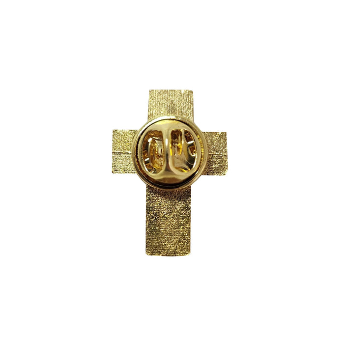 Metal Pin on Card, Cross – Gold with White and Yellow Enamel