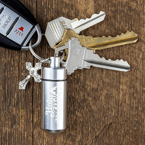 Catholic Holy Water Bottle Keychain Kit - Silver