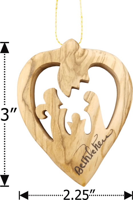 Olive Wood Bethlehem Heart Nativity 3" Ornament