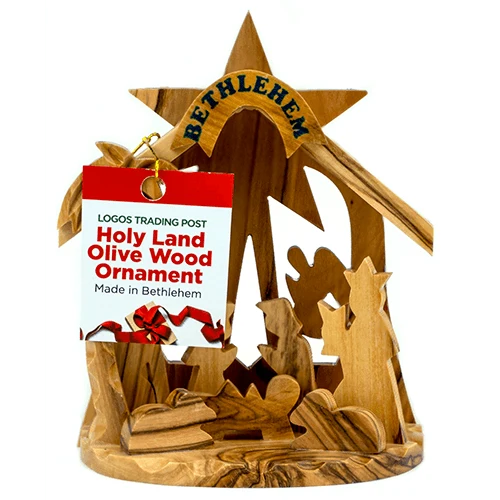 Olive Wood 3D Nativity Scene Grotto Ornament - Large