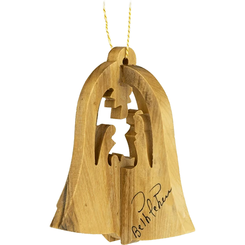 Holy Family Nativity Bell, 3D Olive Wood Christmas Ornament