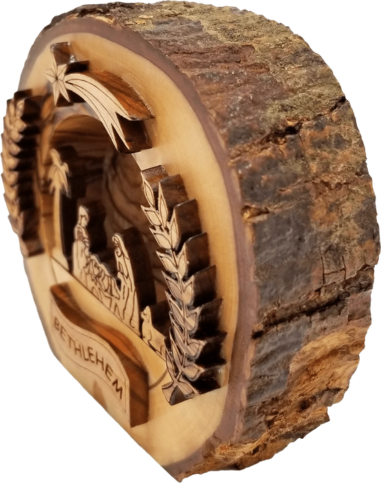 Holy Land Olive Wood Round Nativity with Bark