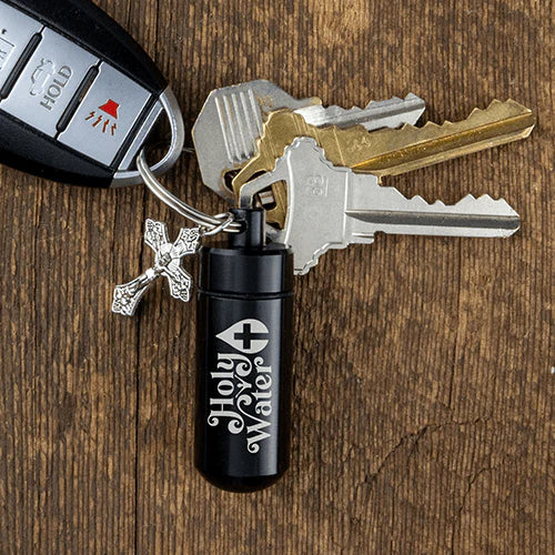 Catholic Holy Water Bottle Keychain Kit - Black